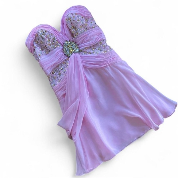 Vintage Tony Bowls Beaded and Sequin Short Homecoming Dress - Pink - size 6 - Picture 1 of 8